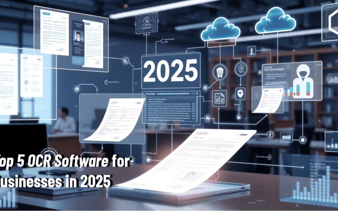 A computer screen displaying an OCR software interface, showcasing features for document digitization and business automation.